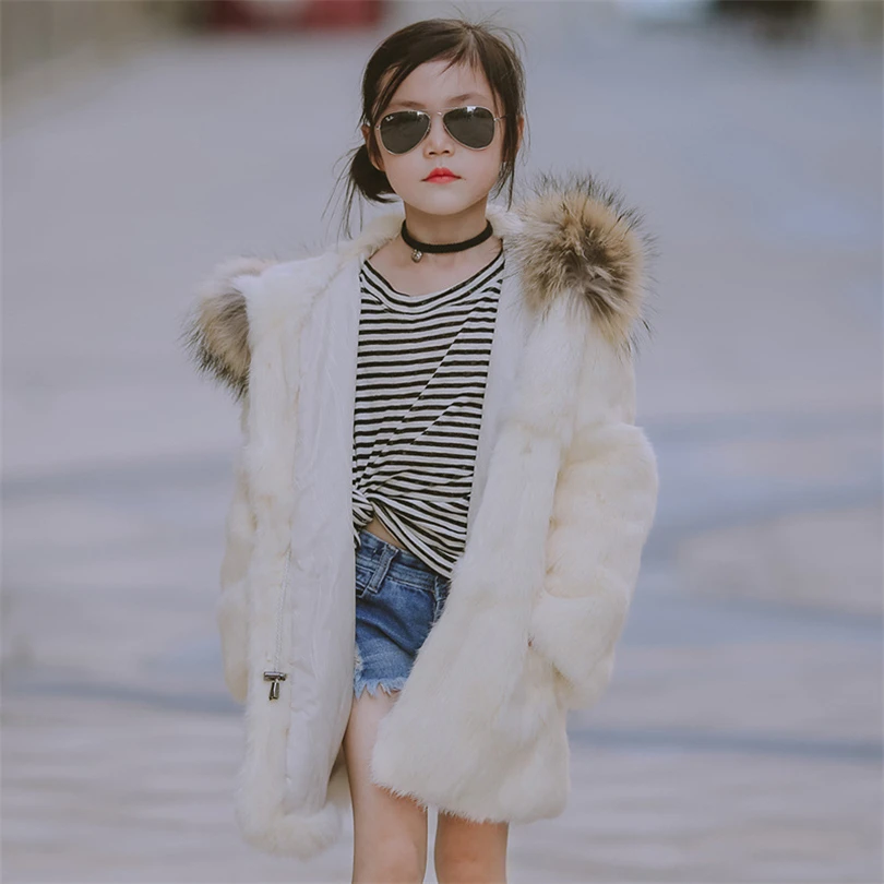 2017 Children Real Rabbit Fur Long Coat Outwear Kids Girls Winter Natural 100% Warm Jacket for | Детская одежда и обувь