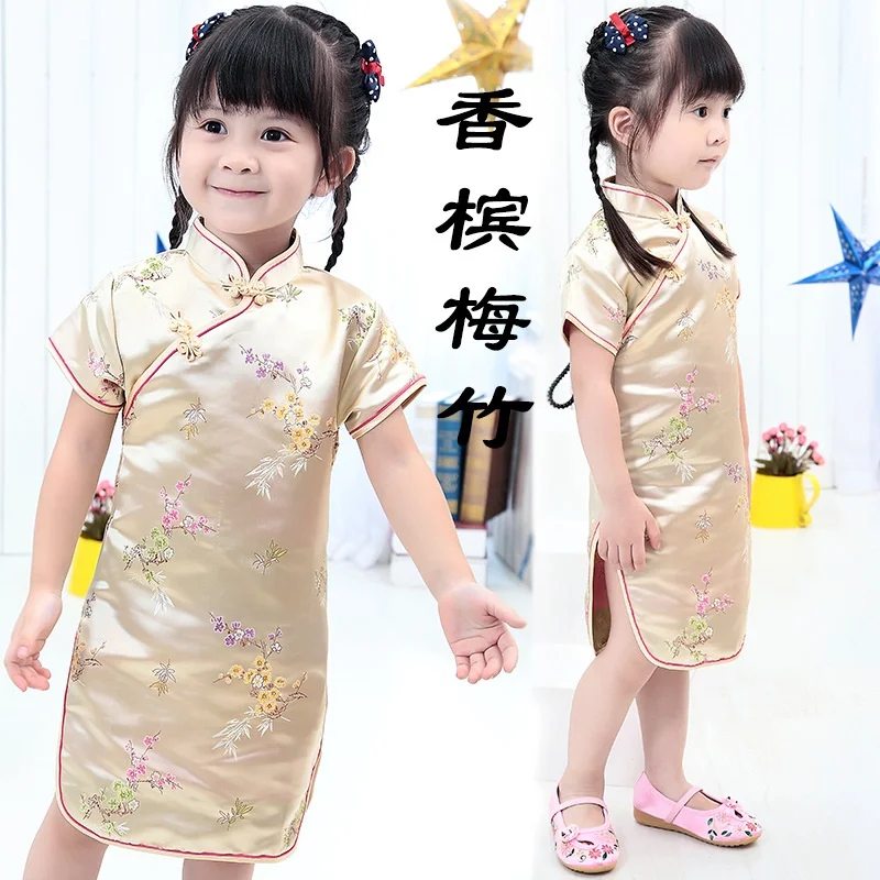 Summer Style Fashion Children Girls Cotton Printed Chi-pao Cheongsam Kids Short Chinese Traditional Dress Costume Play | Детская одежда
