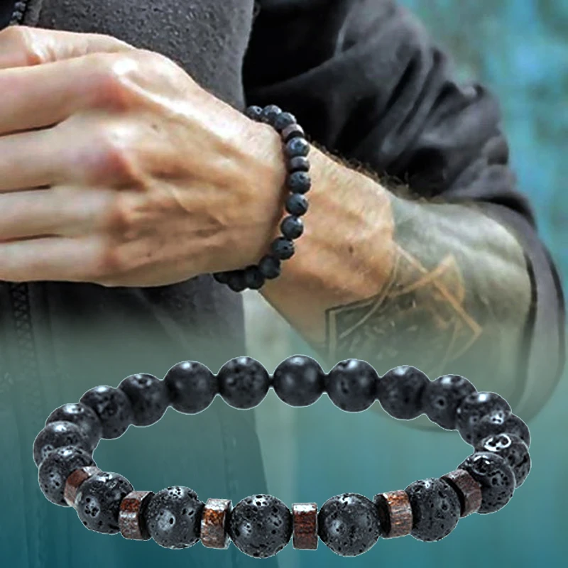 Natural Stone bracelet/beads/lava/natural/homme/fashion/bangles Bracelet Men Wooden bead Accessorie Jewelry male Valentine Gift | Украшения