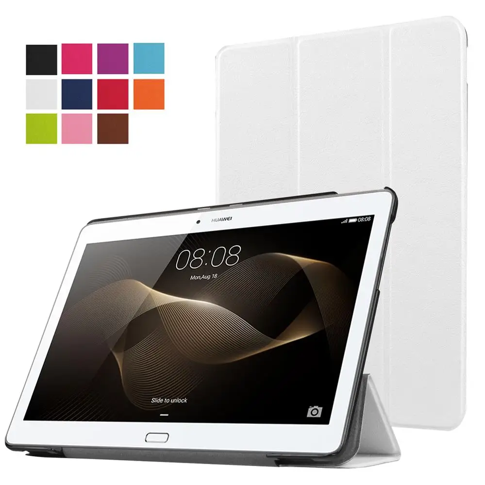 White Чехол для планшета huawei MediaPad T5 10,1 из искусственной кожи анти-осколки ультра тонкая защитная пленка из закаленного стекла - Цвет: White