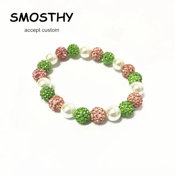 10mm pearl and beads Высокая иначе розовый зеленый эластичный браслет с белым Блестящий Жемчуг глиняные бусины Подарок индивидуальные украшения доступны OGL150.1pcs - Окраска металла: 10mm pearl and beads