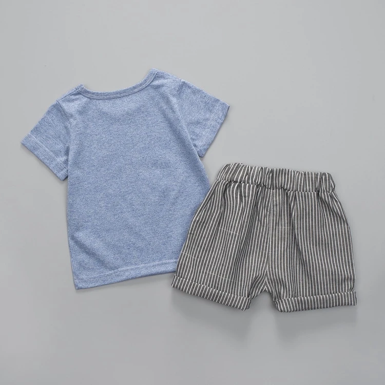 Summer Boy Two-Piece Leaf Pattern Short Sleeve + Striped Shorts | Детская одежда и обувь
