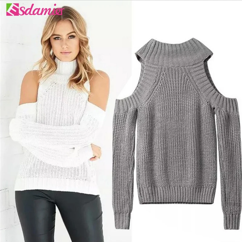 ESDAMIER Turtleneck Off Shoulder Sweater Women Sexy Pullover Tricot Oversize Jumpers Pull Female Autumn Fashion Knitted Top | Женская