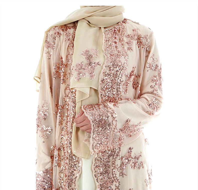 Новинка 2019 мусульманское платье Женская длинная юбка кардиган роскошное с