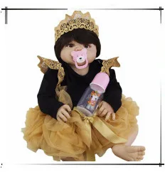 22'' Handmade Newborn Girl Doll Realistic Baby Doll Vinyl Princess Doll with Pink Clothes Kids Toy Birthday Gift for Girls