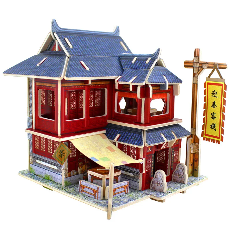 Chinese Inn 24 стиля Diy деревянный дом для кукол миниатюрная домашняя модель головоломка игрушка кукольный дом мебель аксессуары игрушка подарок для детей - Цвет: Chinese Inn