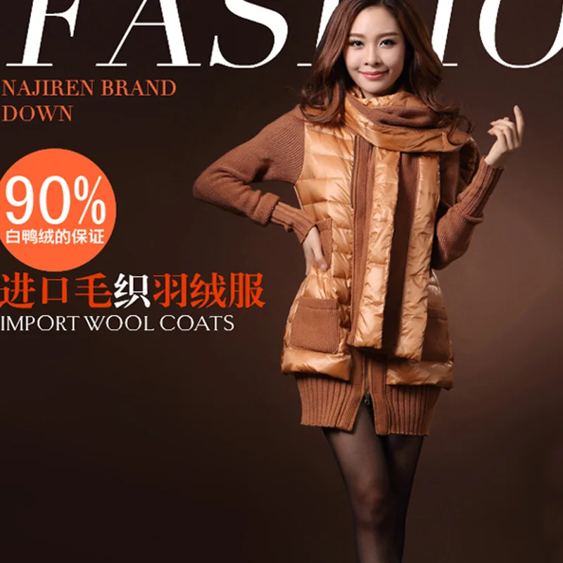 The 2013 women's long winter dunk slim female money down jacket with scarves wholesale manufacturers | Женская одежда