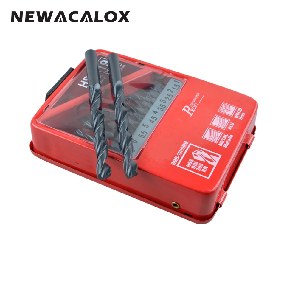 NEWACALOX высокое Скорость Сталь HSS сверло комплект Круглый хвостовик черный оксид 1-10 мм Вольфрам карбида спиральные бурильные сверла Наборы 19 шт./компл