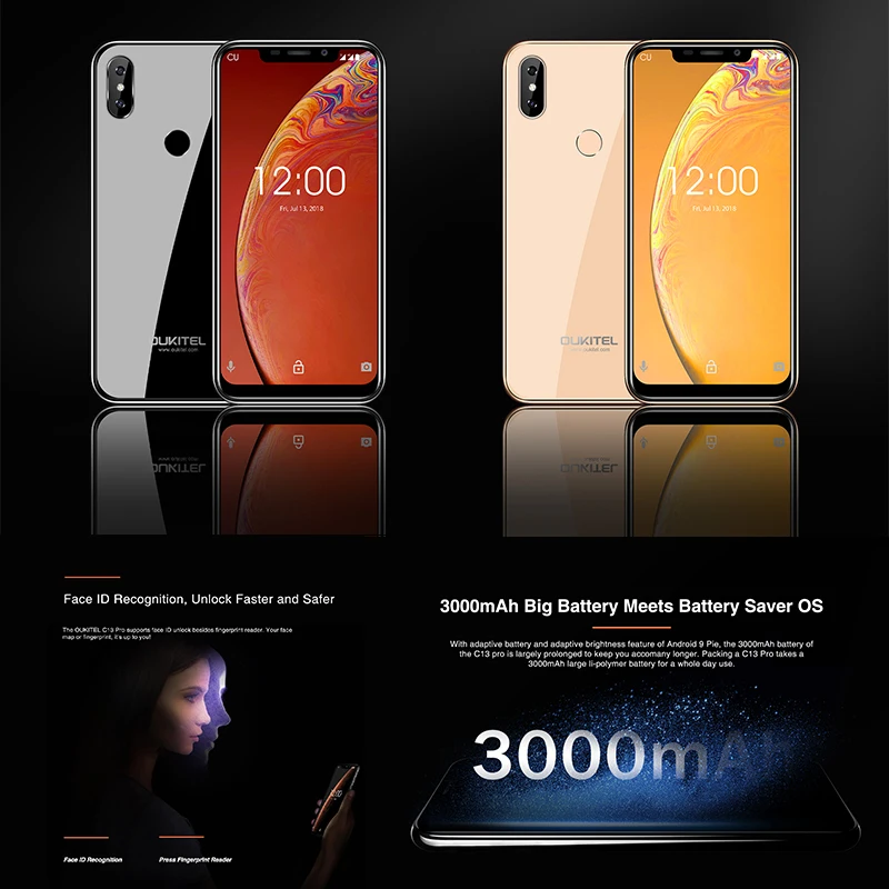 OUKITEL C13 Pro 5G/2,4G wifi 6,1" 19:9 Android 9,0 MT6739 3000mAh 4G LTE 2 Гб ram 16 Гб rom 8 Мп+ 5 Мп отпечаток пальца