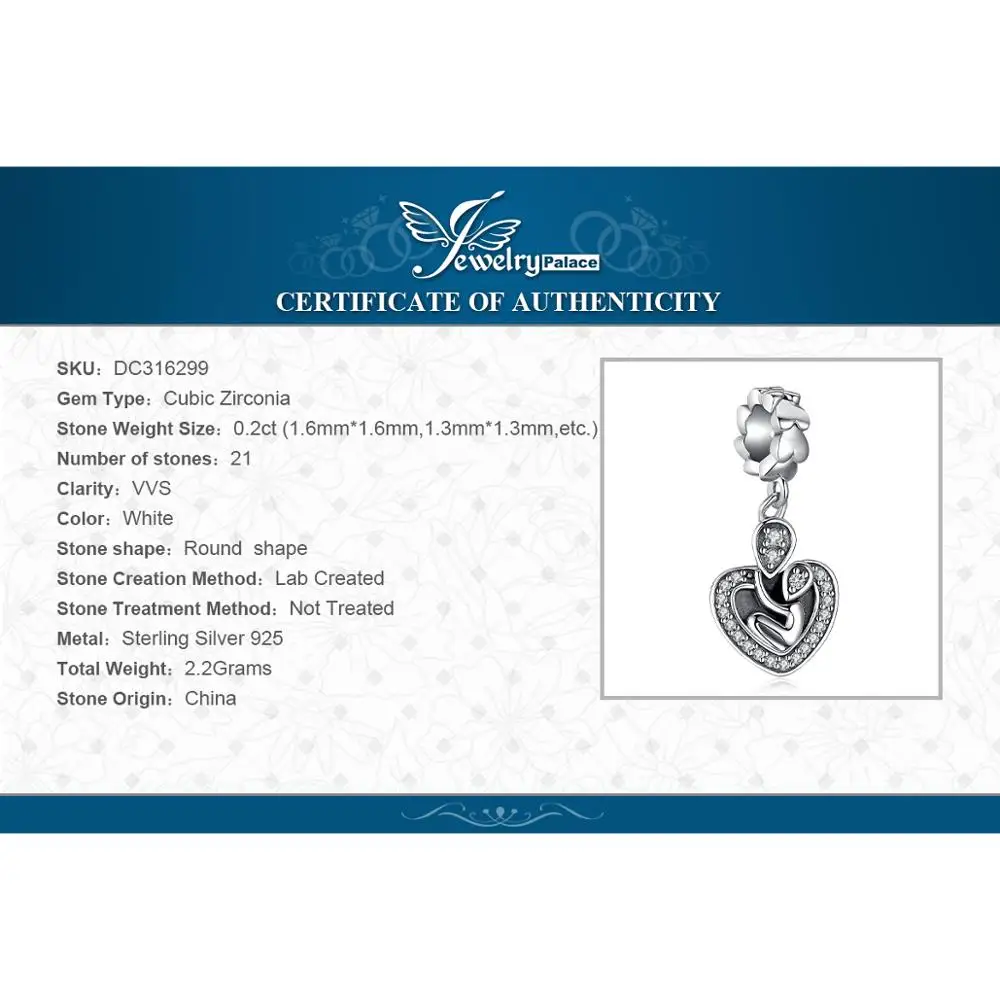 JewelryPalace 925 пробы серебро проложить кубический цирконий сердце мамы Любовь Подвеска в виде ребенка бусинами Fit Браслеты Jewelry Новая горячая распродажа