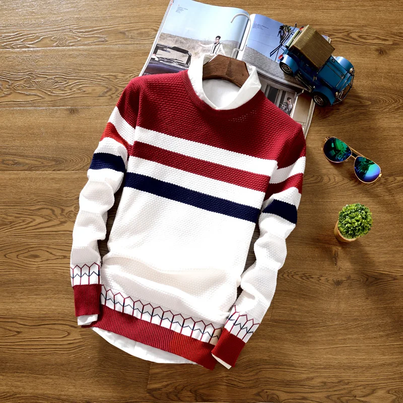 COO 2021 осенний свитер мужской в полоску с круглым вырезом для подростков | Мужская - Фото №1