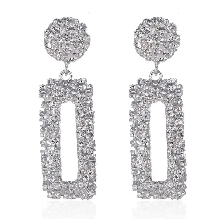 Silver KMVEXO модные геометрические Висячие серьги для женщин панковские Висячие ювелирные изделия Макси Бохо прямоугольные металлические серьги Висячие ювелирные изделия подарок - Окраска металла: Silver