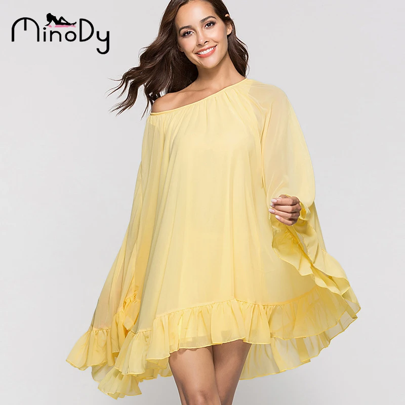 Minody 2018 Лето Женщины платье розовый желтый линия с длинным рукавом партия Ретро