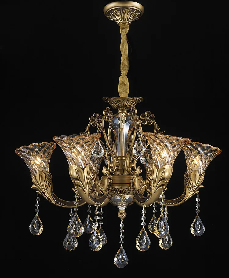 90-230v retro imitation copper crystal pendant light sitting room Villa compound floor bedroom zinc alloy | Лампы и освещение