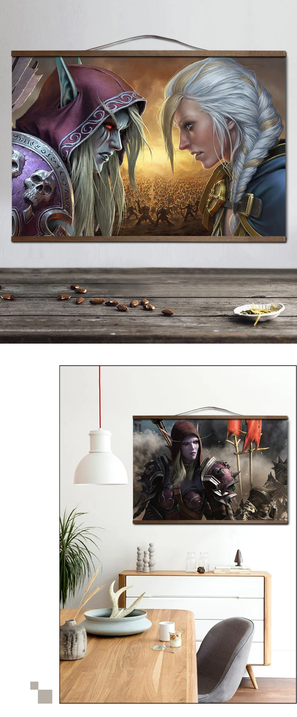 World of Warcrafts Битва за Azeroth плакат Sylvanas Anduin Jaina плакат с твердой древесины подвесной прокрутки украшения живопись
