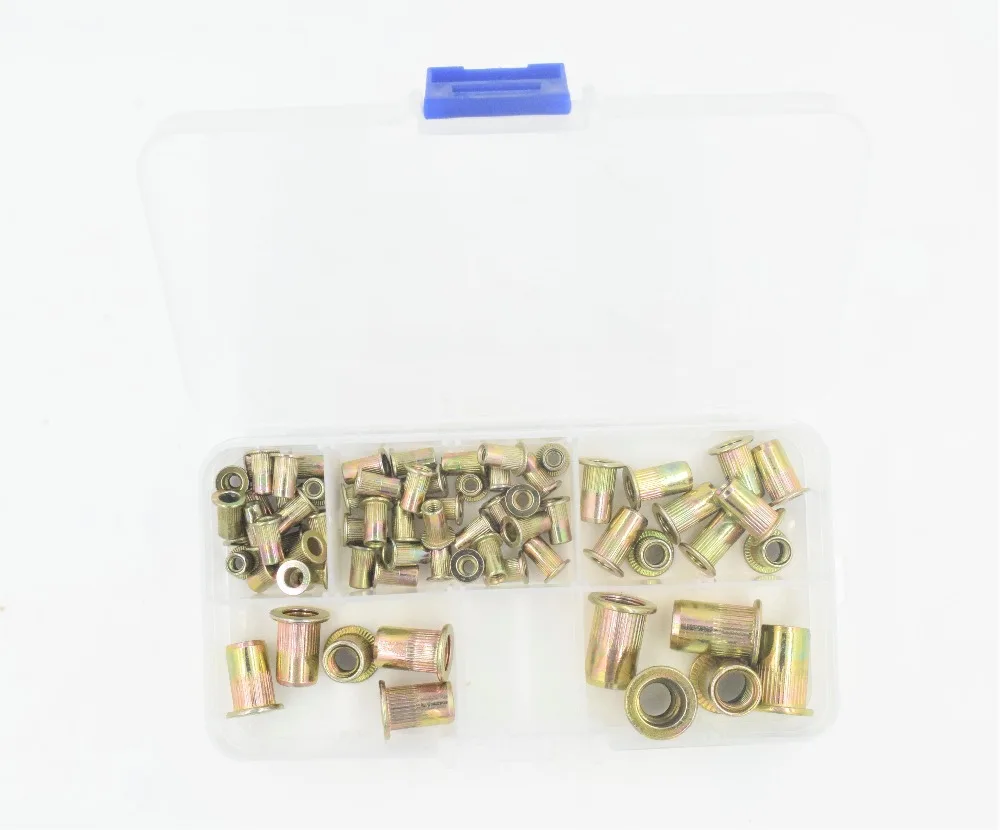 

70Pcs/set M3 M4 M5 M6 M8 Zinc Plated Knurled Nuts Rivnut Flat Head Threaded Rivet Insert Nutsert Cap Rivet Nut