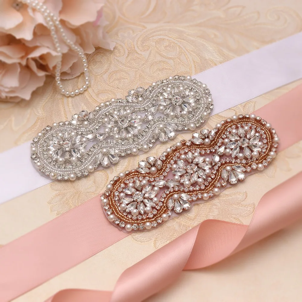 Yanstar ручная вышивка стразами свадебный пояс розовое золото Стразы невесты