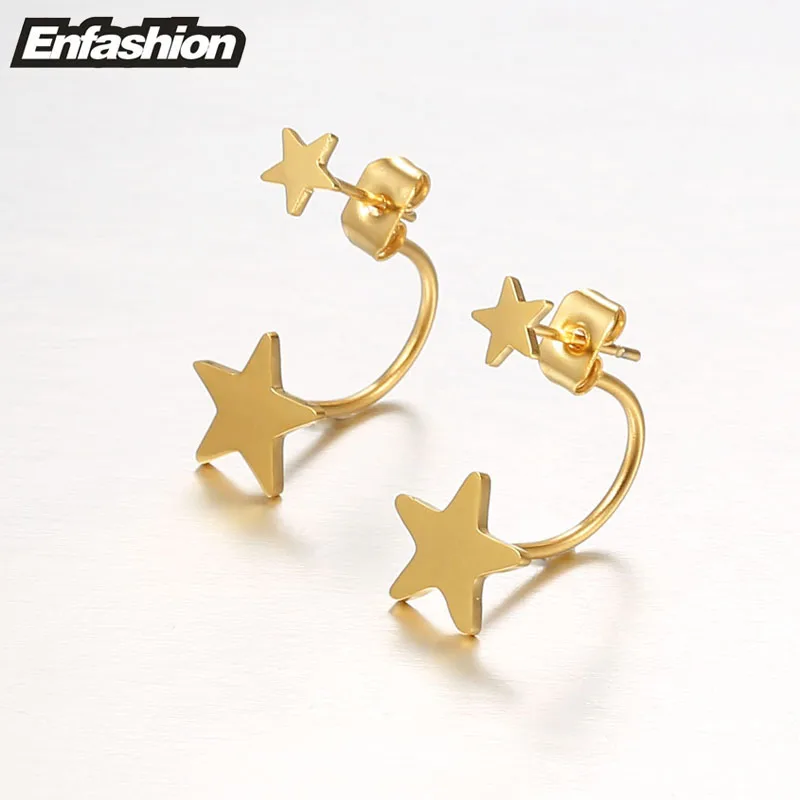 Yellow gold color Enfashion ювелирные изделия, серьги с двойной звездой, черные серьги-гвоздики, серьги золотистого цвета, серьги из нержавеющей стали для женщин - Окраска металла: Yellow gold color