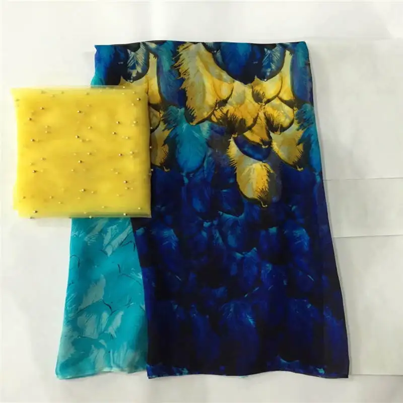 

LX!African soft silk fabric for garment neat embroidery on the material with swiss voile lace tissu (5+2 Yards/set ) ! F33026