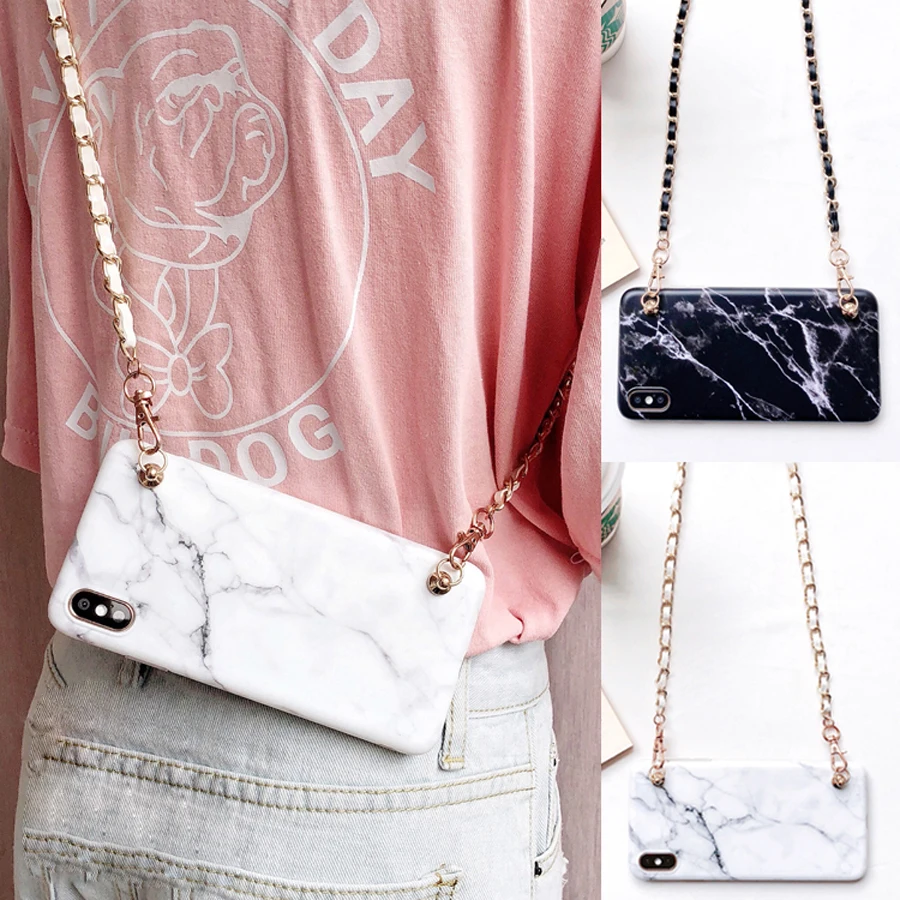 Чехол из ТПУ с мраморной цепочкой и ремешком для iphone 12 mini 11 pro XR XS MAX 8 7 6 6s plus se 2020