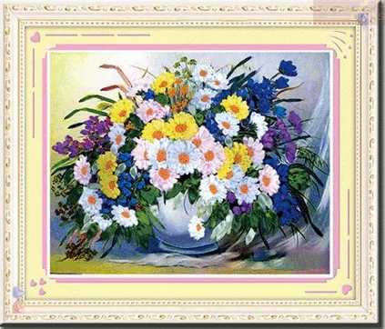 3D Ваза с хризантемами атласная лента вышивкой синяя белая Маргаритка набор