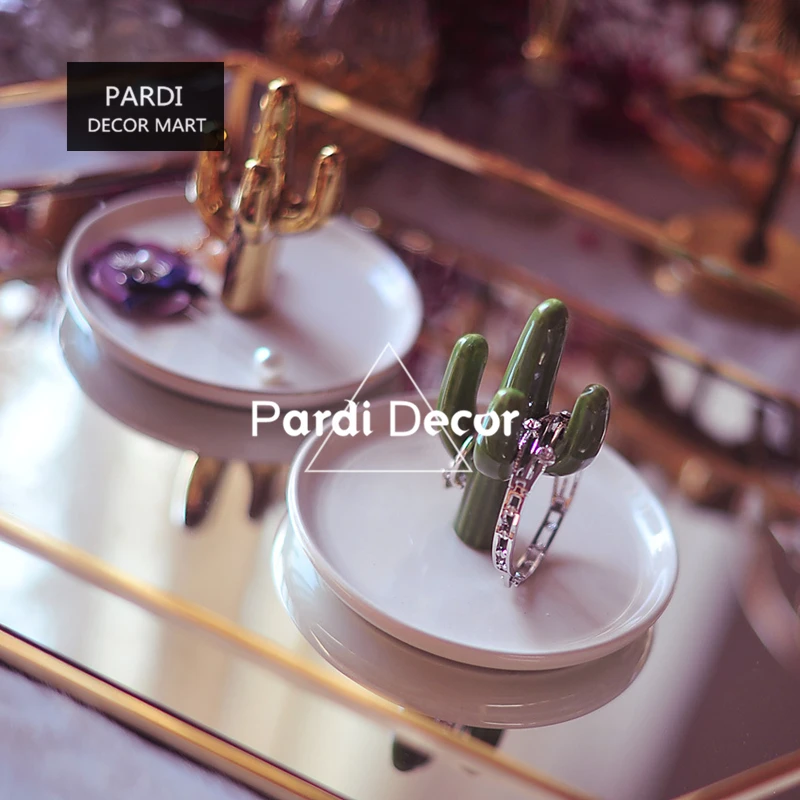 Модная Золотая пластина кактуса ювелирный лоток кольцо для хранения украшения