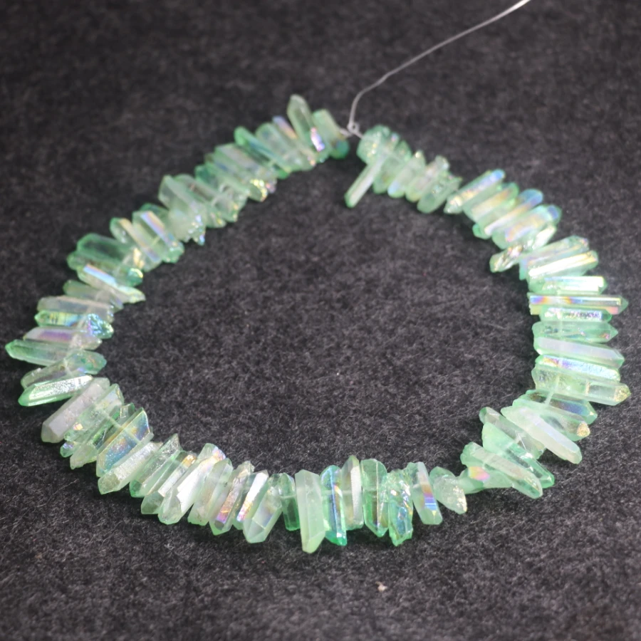 

New Green AB Gem Stone Necklace Pendant, Crystal Quartz Bullet Hexagonal Point Pendulum Column Reiki Healing Chakra Jewelry
