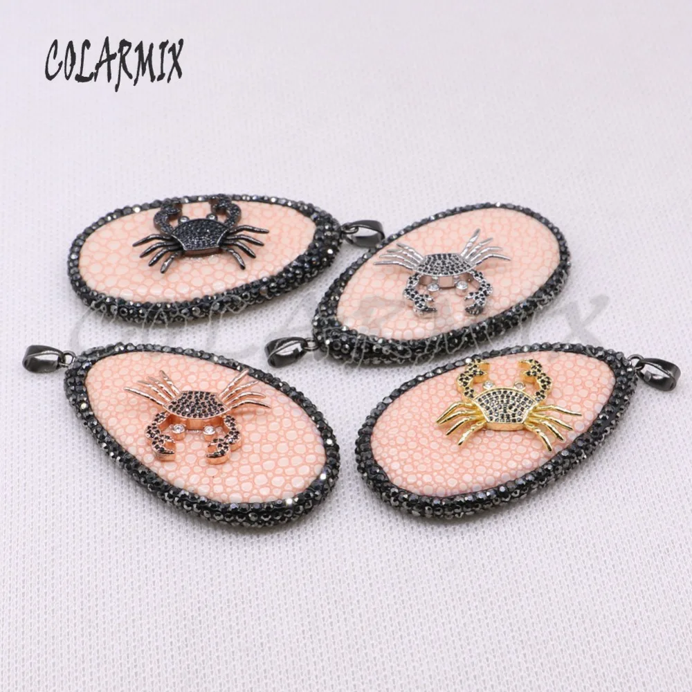 High quality fish skin pendant pave rhinestone with mix color metal zircon crab jewelry making for necklace4053 | Украшения и