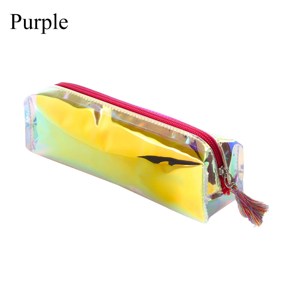 purple bag Портативная голограмма цветная лазерная кисточка сумка ручка для хранения пенал на молнии сумка для макияжа прозрачная Косметика сумка для хранения - Цвет: purple bag