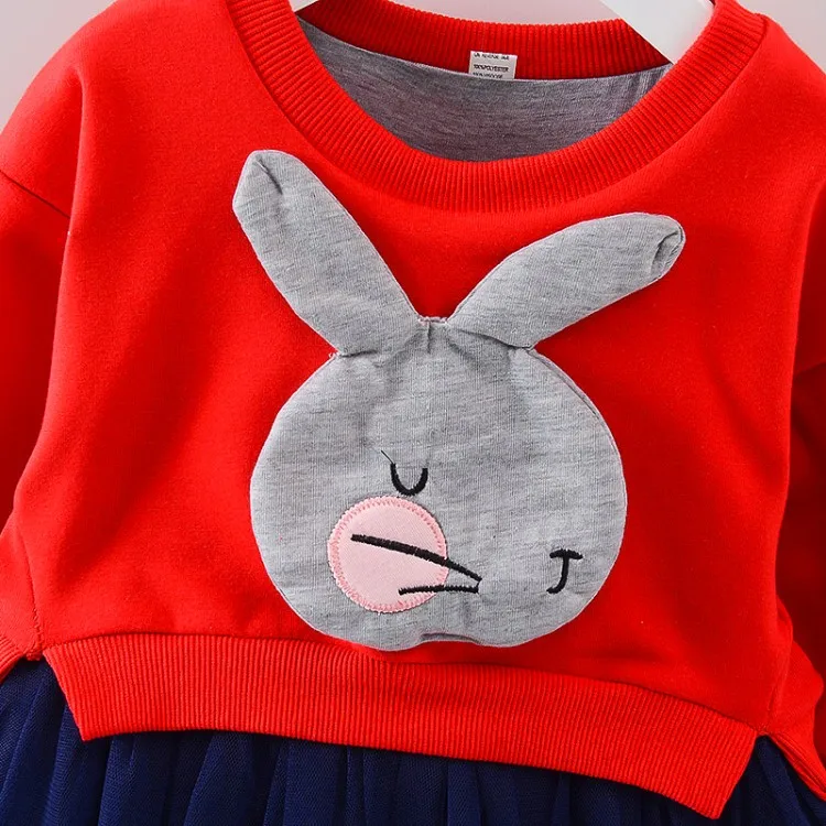 2018 Spring Autumn Long Sleeve Girls O-neck Dress Bunny Patchwork Kids Dresses for Girl Cute Mesh Pullover Toddler Clothing | Детская