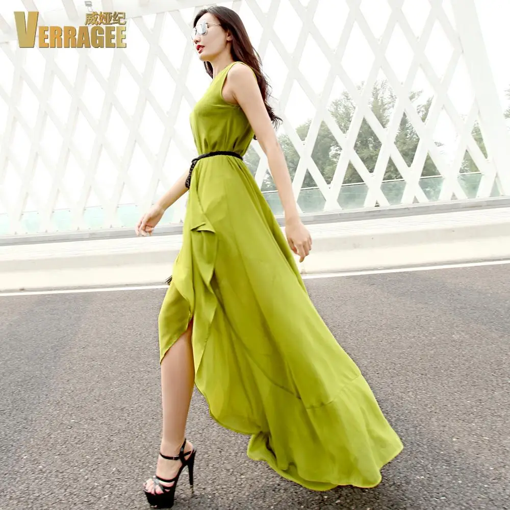 2015 summer new European and American temperament was thin sleeveless dress irregular chiffon large size women | Женская одежда