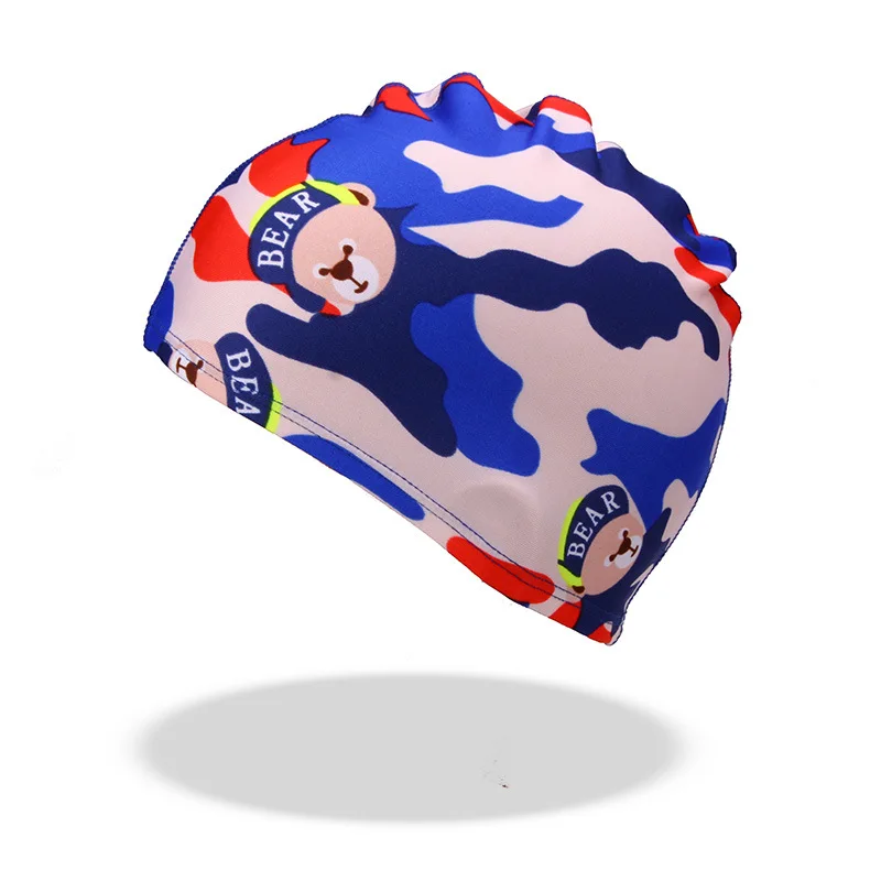 Blue Bear Плавающие шапки ming, очень эластичные, милые, женские, детские, Мультяшные, тканевые, милые Мультяшные животные, защищают уши, для мальчиков и девочек, плавающие шапочки для бассейна, шапка - Цвет: Blue Bear