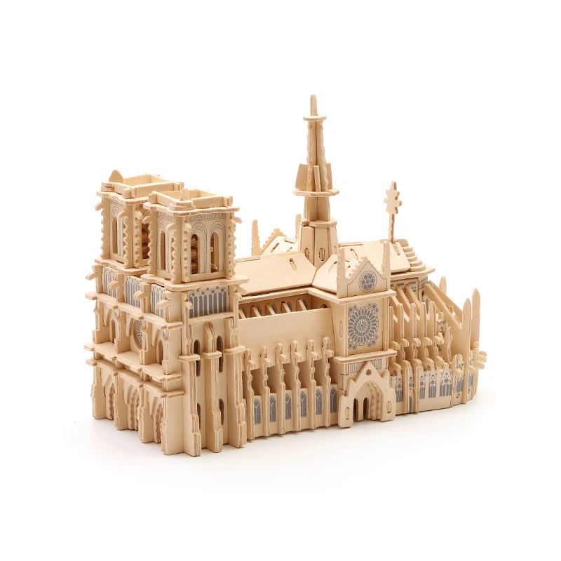 

3D Wood Puzzle Wood DIY Crafts Children's Three-dimensional Jigsaw Toy Model Wooden Hand-made Notre Dame de Paris