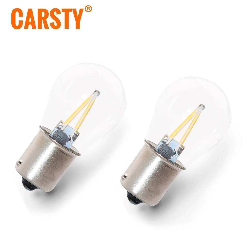 Carsty 2 шт. задние фонари P21w S25 1156 Ba15s 1157 Bay15d Led Филамент Cob чип со стеклом парковочные