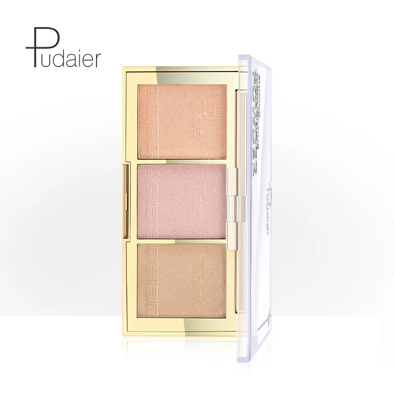 Pudaier 3 цвета Palette палитра пудры мерцающий мейкап контура лица Палитра Iluminador бронзатор осветляет Hailaiter Maquiagem