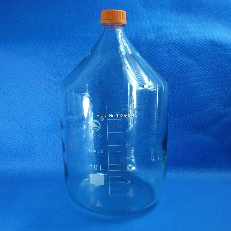Прозрачная стеклянная бутылка реагент с винтовой крышкой 10000 мл|glass reagent bottle|reagent