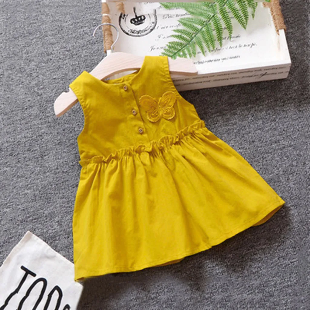 Toddler Kids Baby Girl Dress Cotton Linen Solid Long Sleeve Button Ruffle Princess Clothes | Детская одежда и обувь