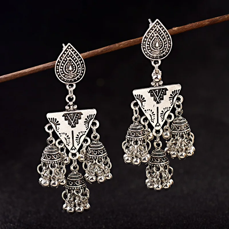 OIQUEI 20 пар индийские ювелирные изделия Jhumka Boho Большие колокольчики длинная ниспадающая Кисточка Серьги для женщин букле d'oreille femme