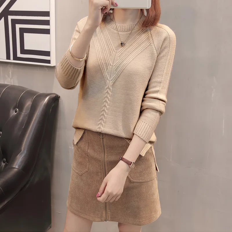 Autumn Winter Womens Sweaters White Loose O Neck Knitting Pullovers For Female Split Korean Style Knitwear Women Tops | Женская одежда