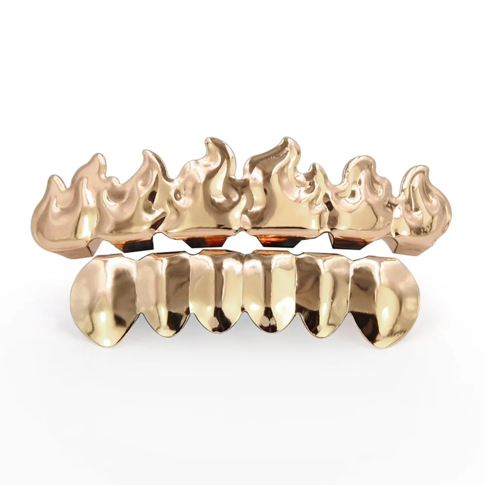 TOPGRILLZ позолоченные хип-хоп ЗУБЫ Grillz пламя лист сверху и снизу гриль набор с силиконовыми вампирскими зубами Рождественский подарок