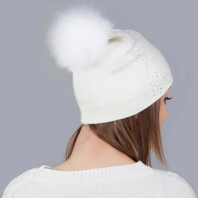 Белый норковый мех шапки с помпонами Hat Женская шерстяная шапка для девочек