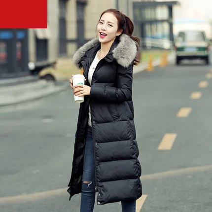 Новинка Модный женский пуховик Женская парка длинная тонкая большой воротник из