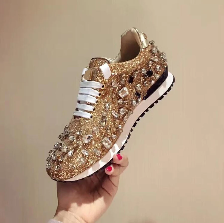 Stylesowner роскошные стразы кроссовки на шнуровке bling разноцветные туфли на плоской подошве с кристаллами и блестками Удобная женская повседневная обувь Новинка