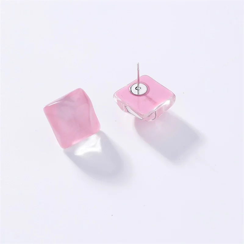 2019 Korean water ripple square geometric resin stud earrings candy color irregular acrylic for women summer jewelry | Украшения и