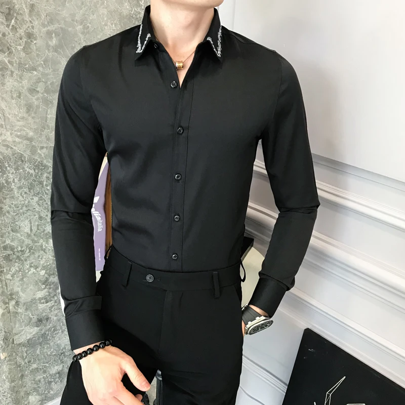 2018 новая рубашка мужская брендовая приталенная Простая s рубашки с длинным