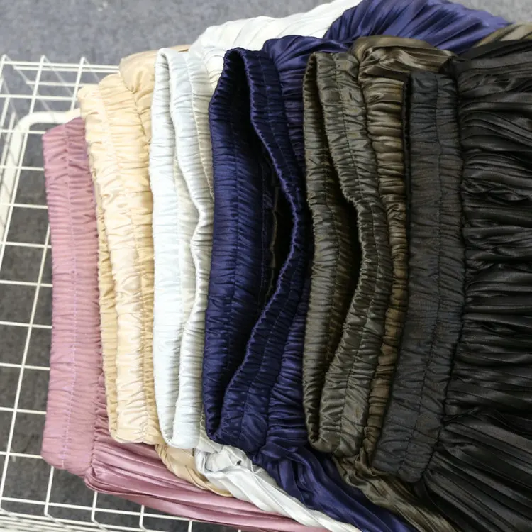 Женское плиссированное платье Alphalmoda однотонная Сияющий Модный сатиновая юбка