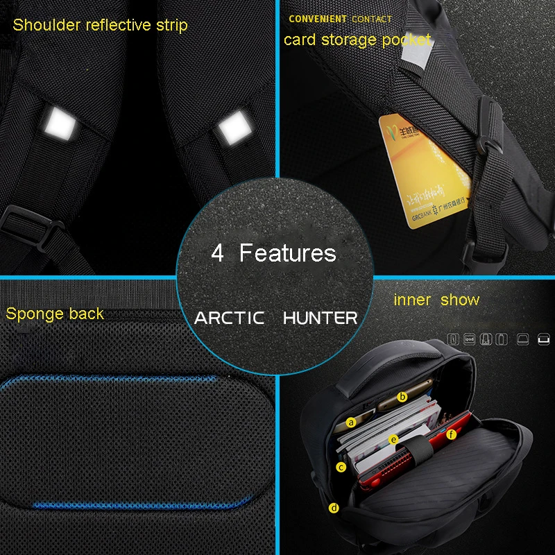 ARCTIC HUNTER, 15,6 дюймов, USB, водонепроницаемая мужская сумка для ноутбука, Спортивная, дорожная, деловая, для ноутбука, мужской рюкзак, школьная сумка, Mochila Bolsas
