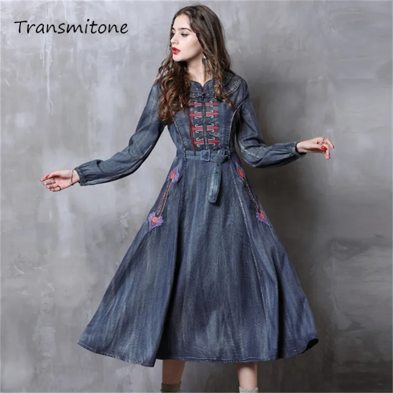 Женское джинсовое платье с поясом винтажное весеннее Брендовое облегающее из