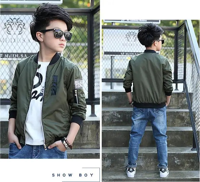 Spring Autumn Jackets for Boy Coat Bomber Jacket Green Boy's Windbreaker Winter Jacket Kids Children solid Jacket