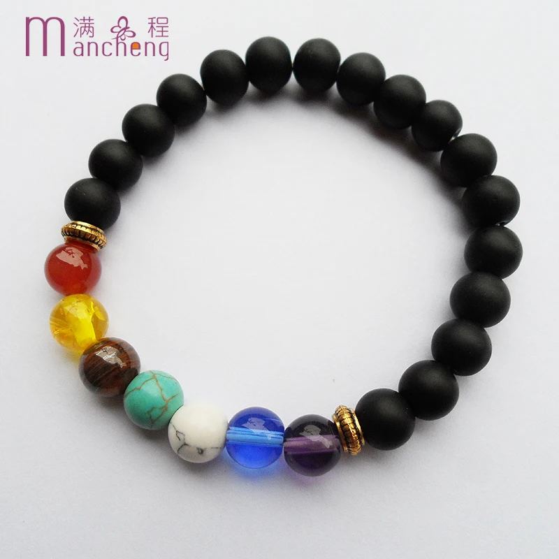 Новый мужской браслет с 7 чакрами Модный черный женский из бисера 2020 тонкой лавы |